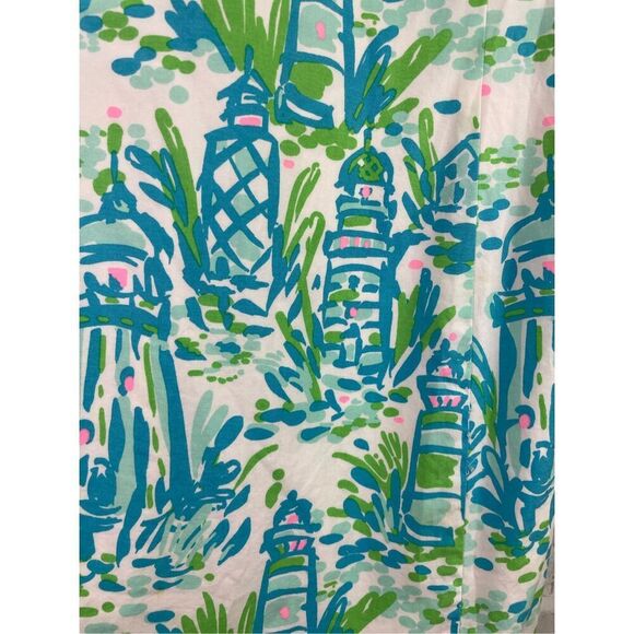 Lilly Pulitzer Janice Shift Dress High Beam Lighthouses Gold Metallic Trim Size - Picture 9 of 10